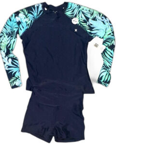 Hurley Women's Blue and Navy Rashguard Set